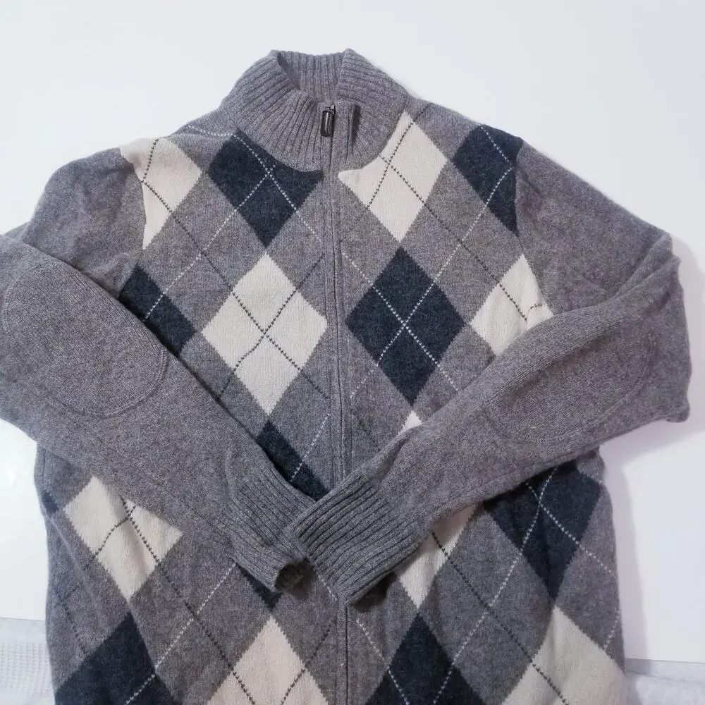 Premium Lambswool by J. Crew Argyle Full Zip Sweater